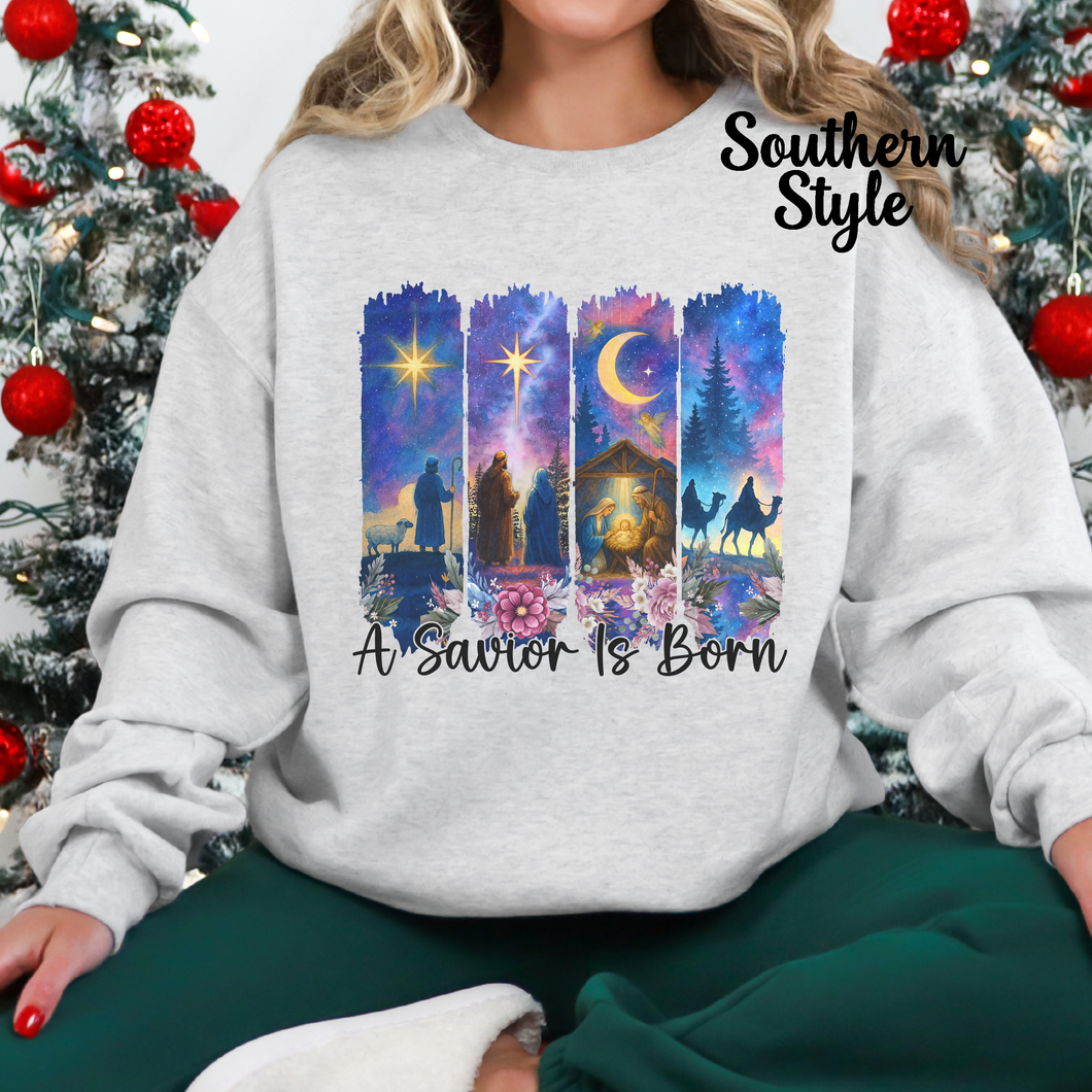 A Savior is Born- Ash Sublimation Sweatshirt